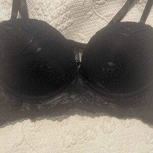 Classic Black Lace Balconette Bra Underwire Push-up - Women Intimates Sz 34C